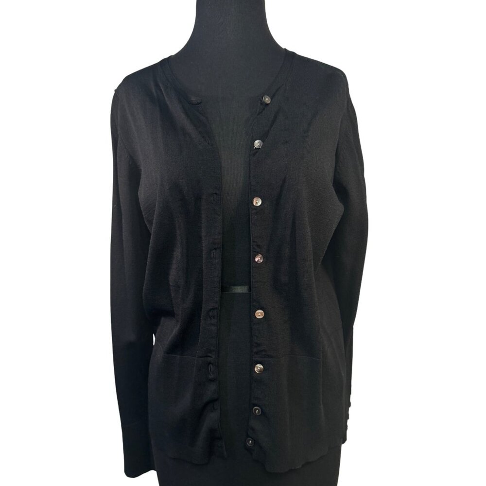 Worthington Size Medium Black Cardigan Sweater With Button Front & Sleeve Detail